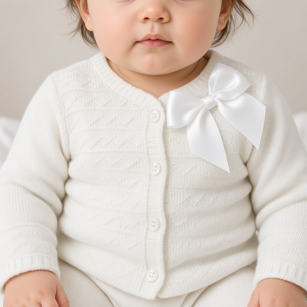 Just For Me BW-10-3001W * JF10-3001W White Bow Cotton Cardigan (0-9 months)