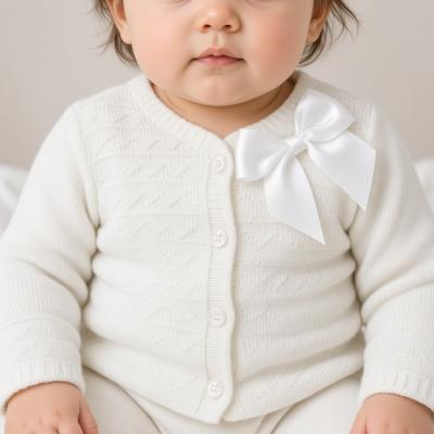 JF10-3001W  White Bow Cotton Cardigan  (0-9 months)