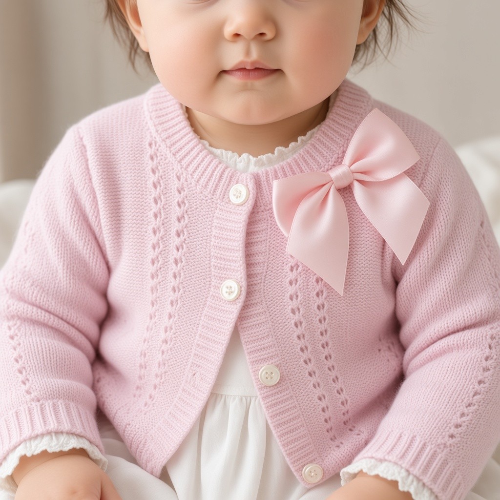 Just For Me BW-10-3002P * JF10-3002P Pink Bow Cotton Cardigan (0-9 months)