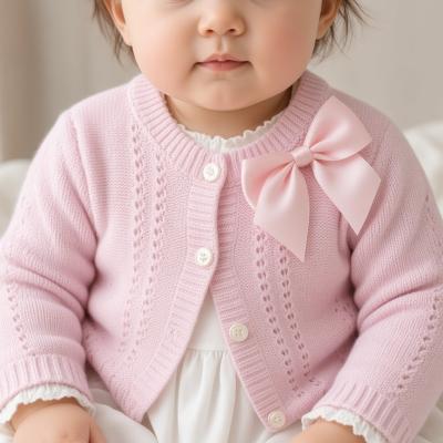 JF10-3002P  Pink Bow Cotton Cardigan  (0-9 months)