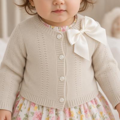 JF10-3002T  Taupe Bow Cotton Cardigan  (0-9 months)