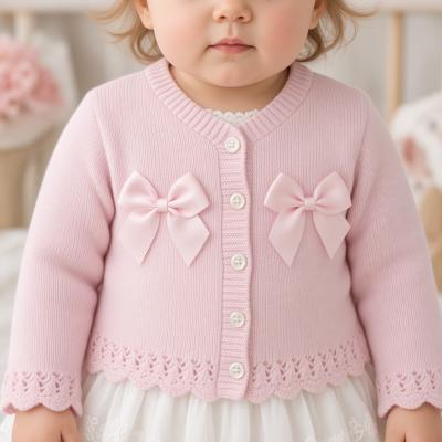 JF10-3004P  Pink Double Bow Cotton Cardigan  (0-9 months)