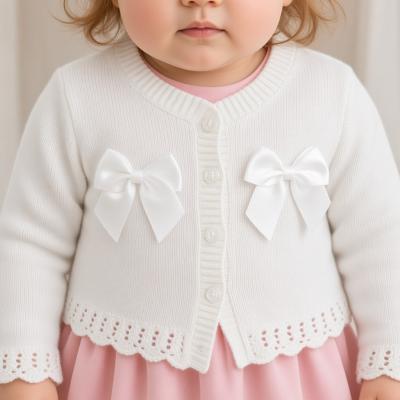 JF10-3004W  White Double Bow Cotton Cardigan  (0-9 months)