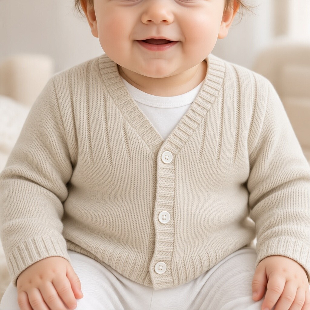 Just For Me BW-10-3005T * JF10-3005T Taupe Stripe Cotton Cardigan (0-9 months)