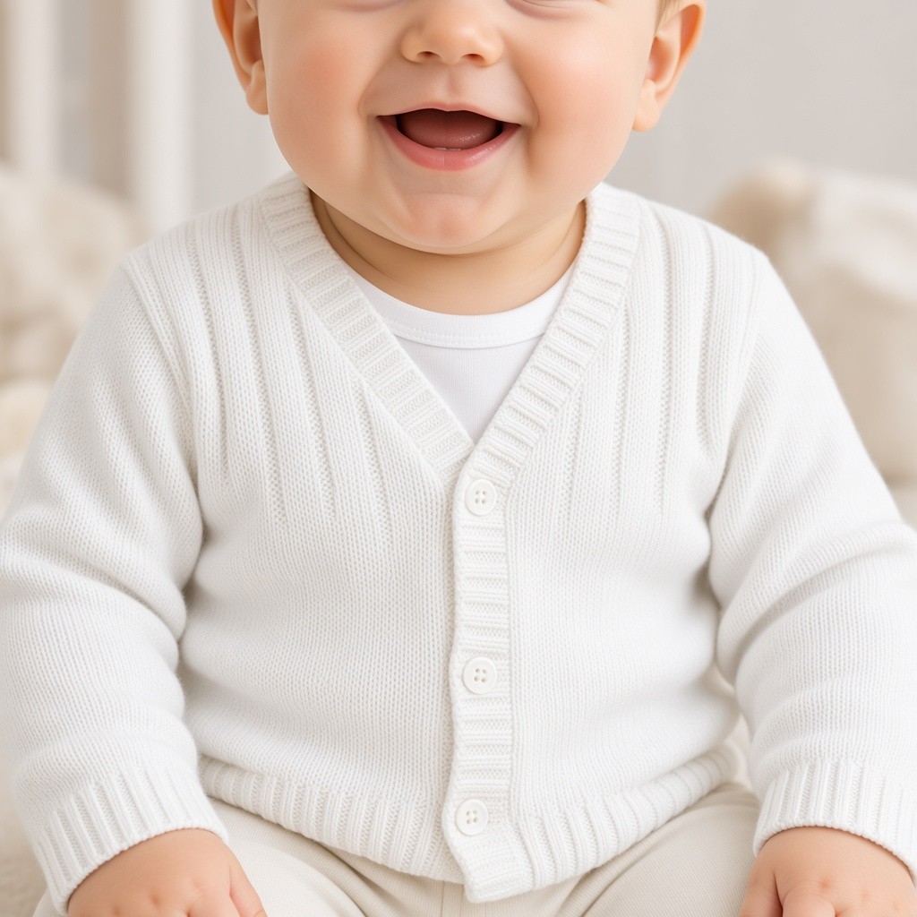 Just For Me BW-10-3005W * JF10-3005W White Stripe Cotton Cardigan (0-9 months)
