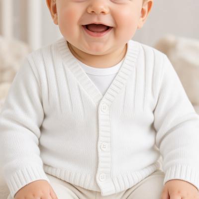 JF10-3005W  White Stripe Cotton Cardigan  (0-9 months)