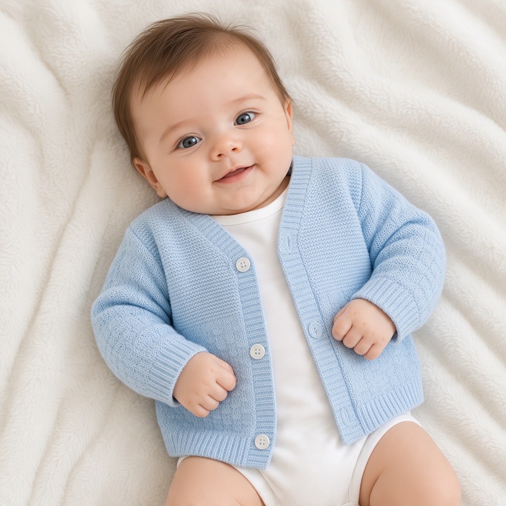 Just For Me BW-10-3006S * JF10-3006S Sky Basketweave Cotton Cardigan (0-9 months)