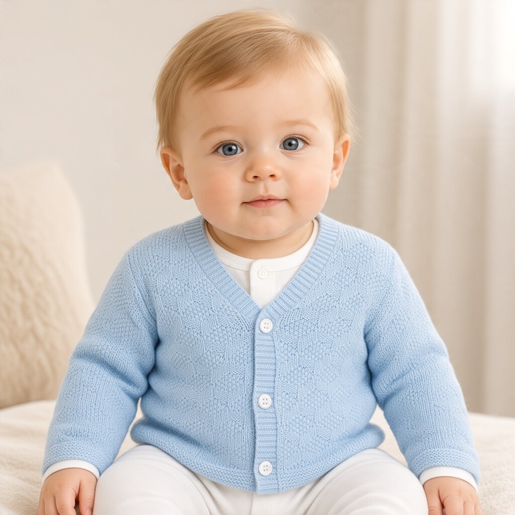 Just For Me BW-10-3007T * JF10-3007S Sky Chevron Cotton Cardigan (0-9 months)