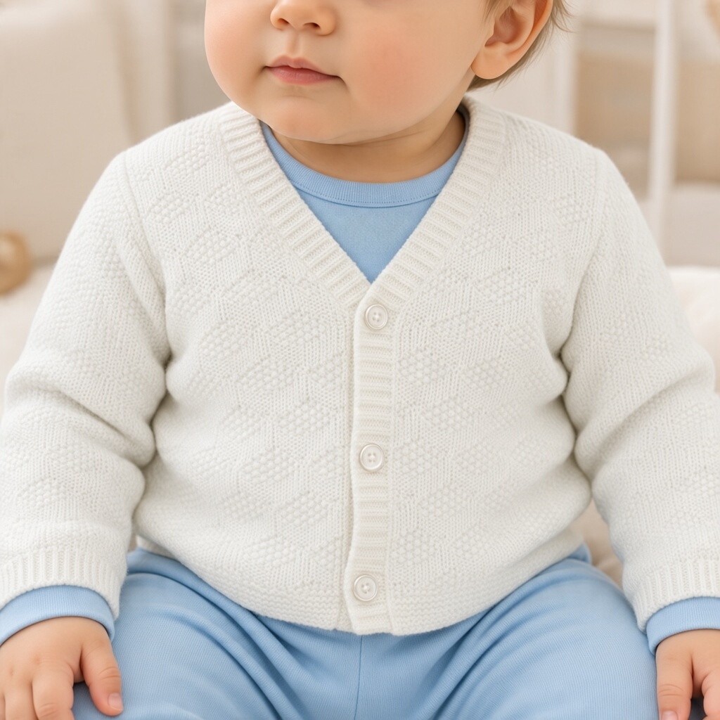 Just For Me BW-10-3007W * JF10-3007W White Chevron Cotton Cardigan (0-9 months)