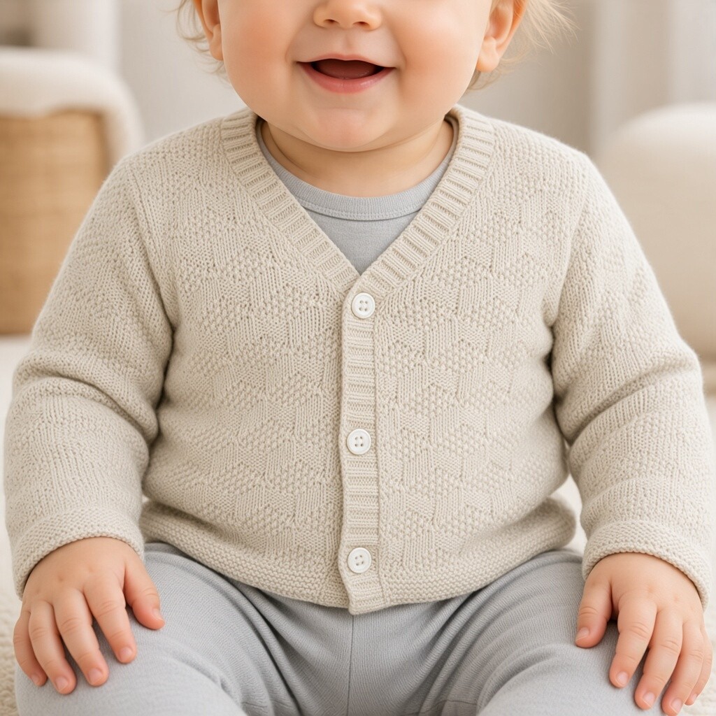 Just For Me BW-10-3007T * JF10-3007T Taupe Chevron Cotton Cardigan (0-9 months)