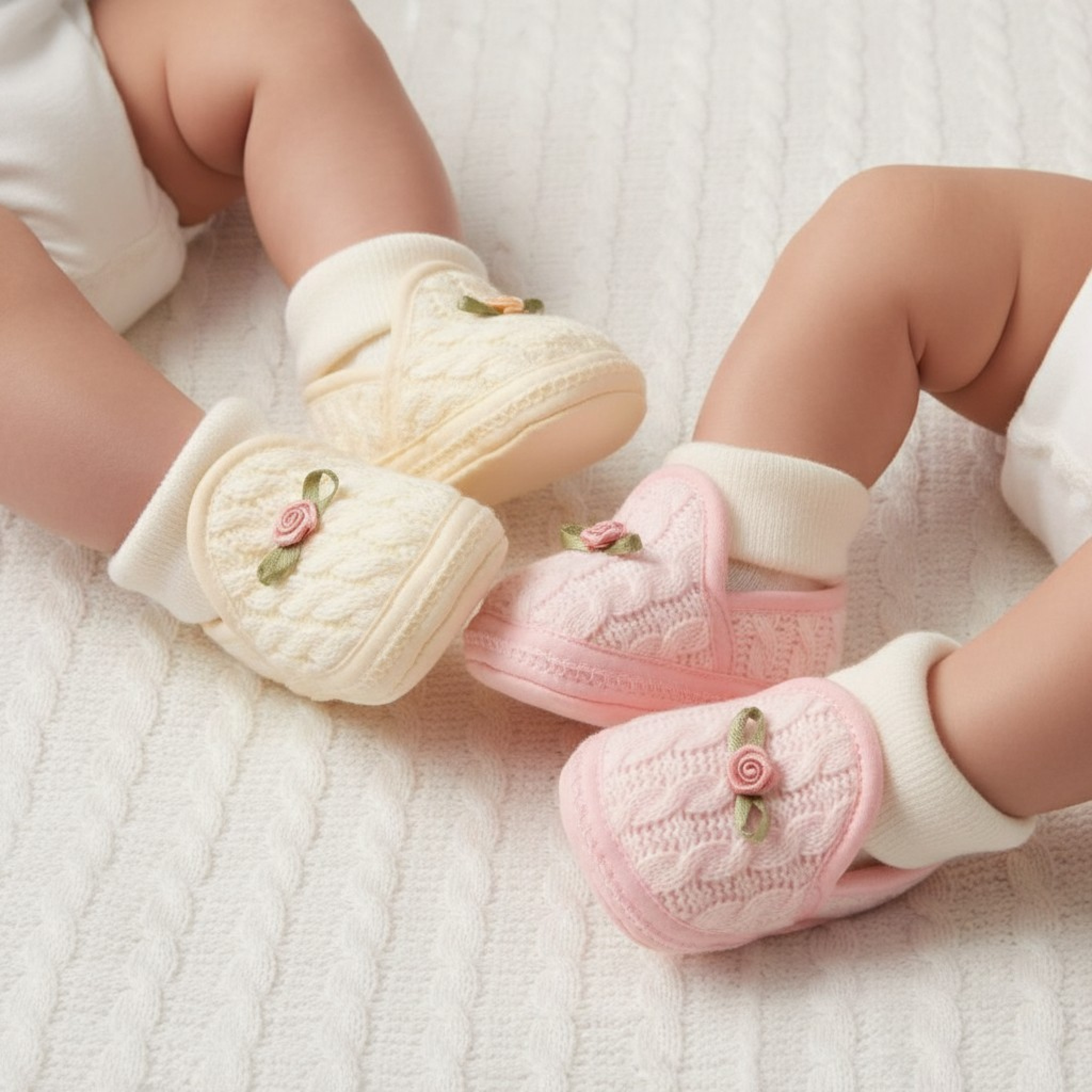 Just For Me BSS-116-381 Pink = 5035320166810, Cream  =5035320162812, JF116-381a "Rosebud" Cable Knit Bootie & Sock (Choose Colour)
