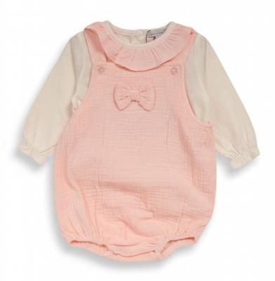 Just For Me   JF2020-2595 Muslin Bow Dungaree Romper set( 0-12 months)