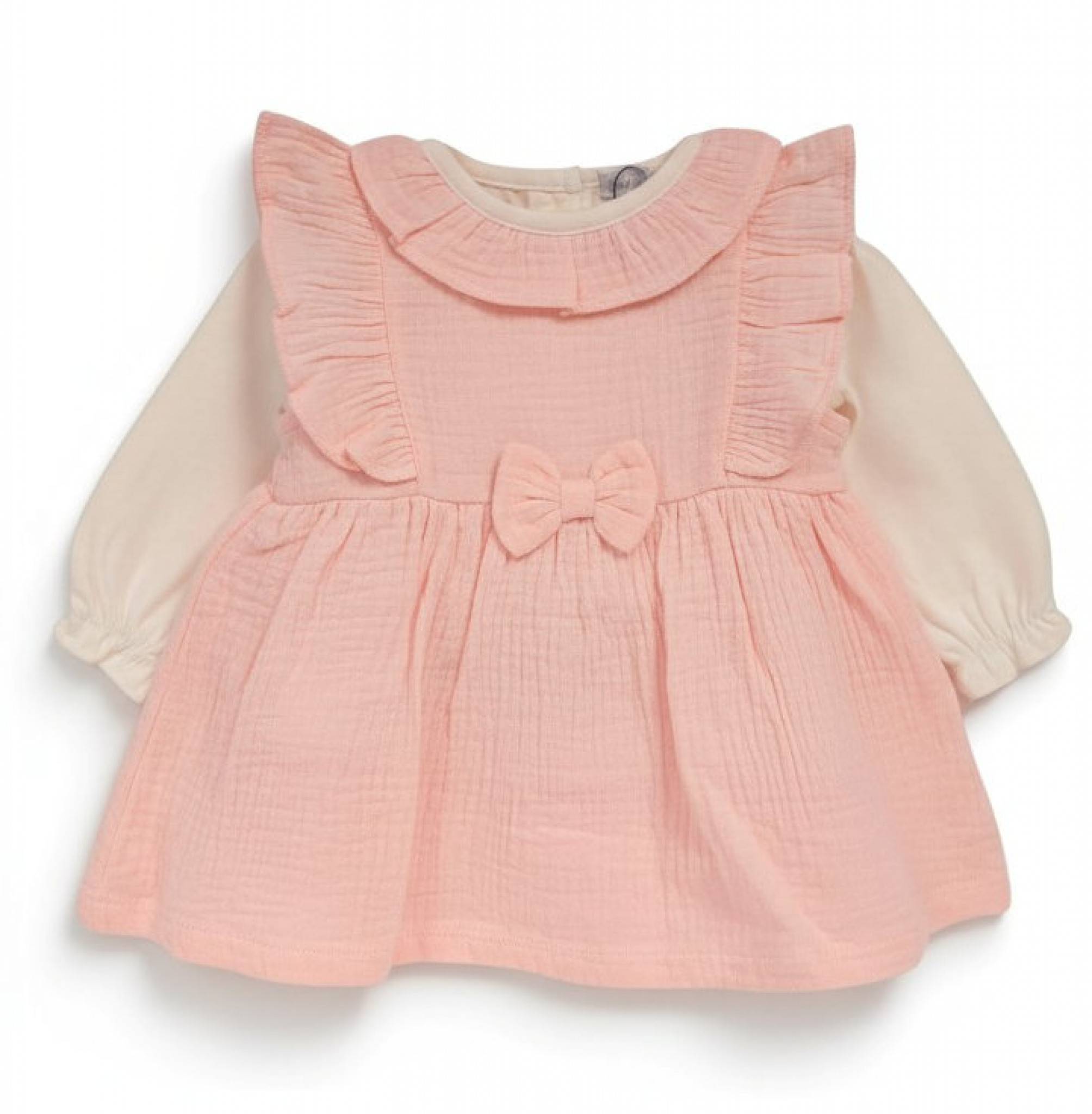 Just For Me   JF2020-2596P Muslin Bow Pinafore Set (0-12 months)
