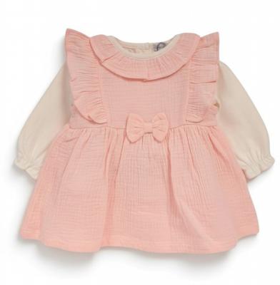 Just For Me   JF2020-2596-P Muslin Bow Pinafore Set (0-12 months)