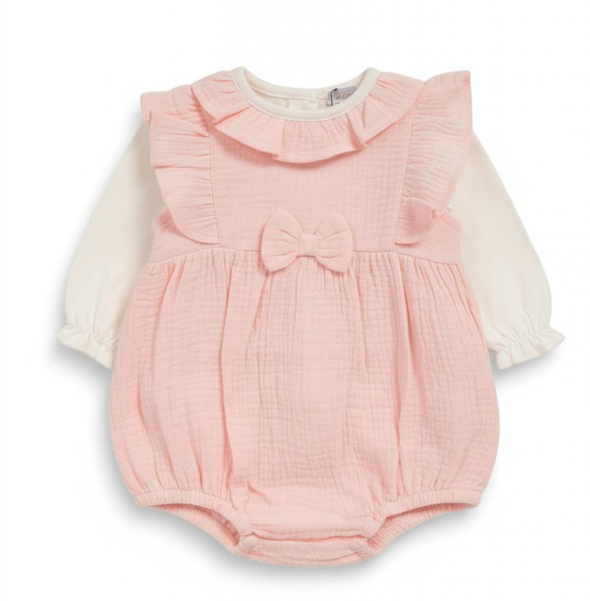 Just For Me   JF2020-2597P Muslin Bow Romper  set( 0-12 months)