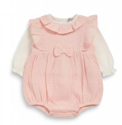 Just For Me   JF2020-2597 Muslin Bow Romper  set( 0-12 months)