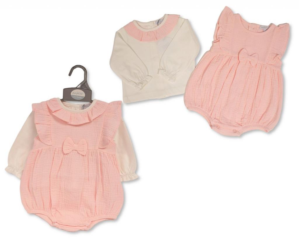 Just For Me   JF2020-2597 Muslin Bow Romper  set( 0-12 months)