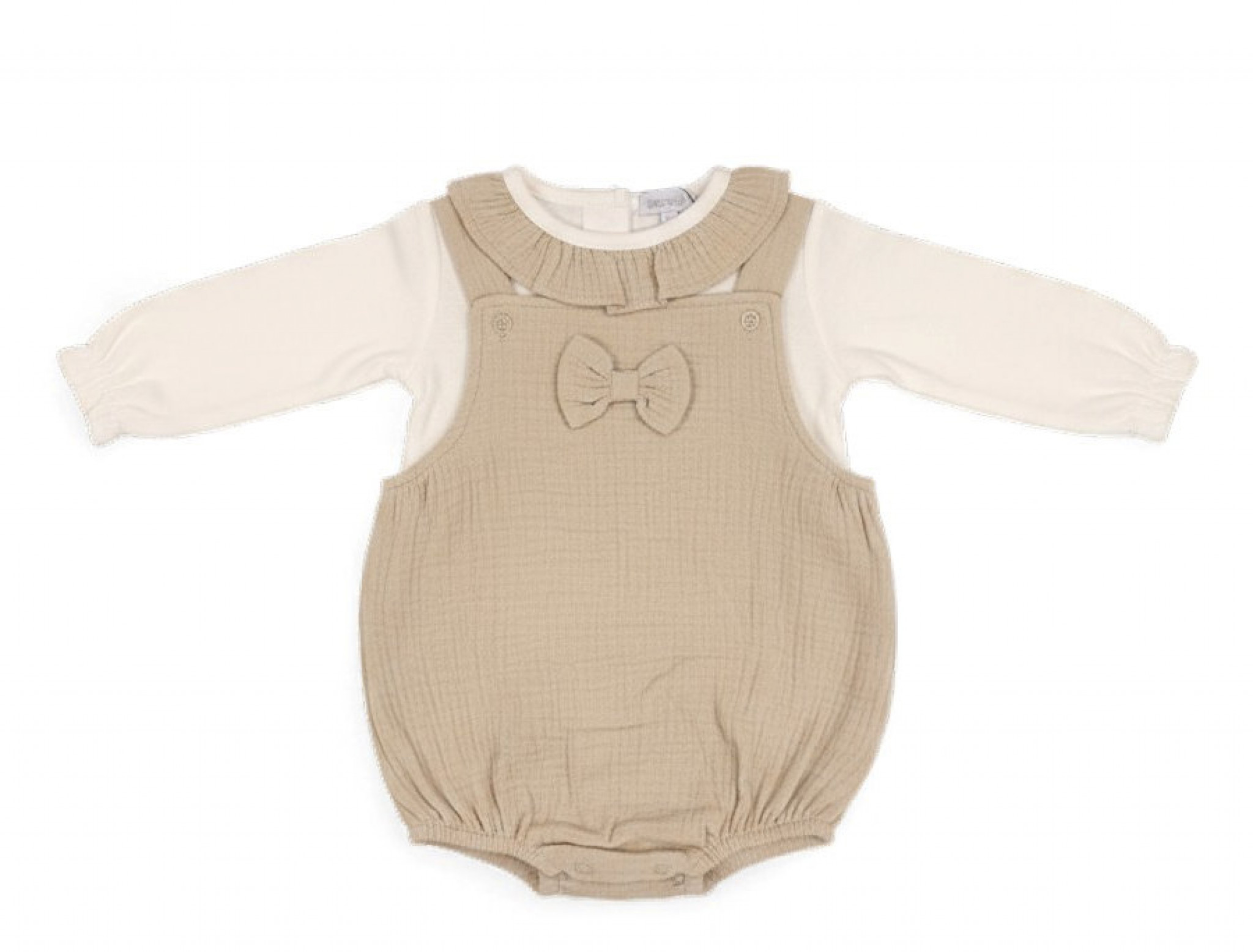 Just For Me   JF2020-2598T Muslin Bow Dungaree Romper Set ( 0-12 months)