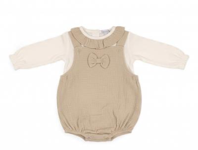 Just For Me   JF2020-2598 Muslin Bow Dungaree Romper Set ( 0-12 months)