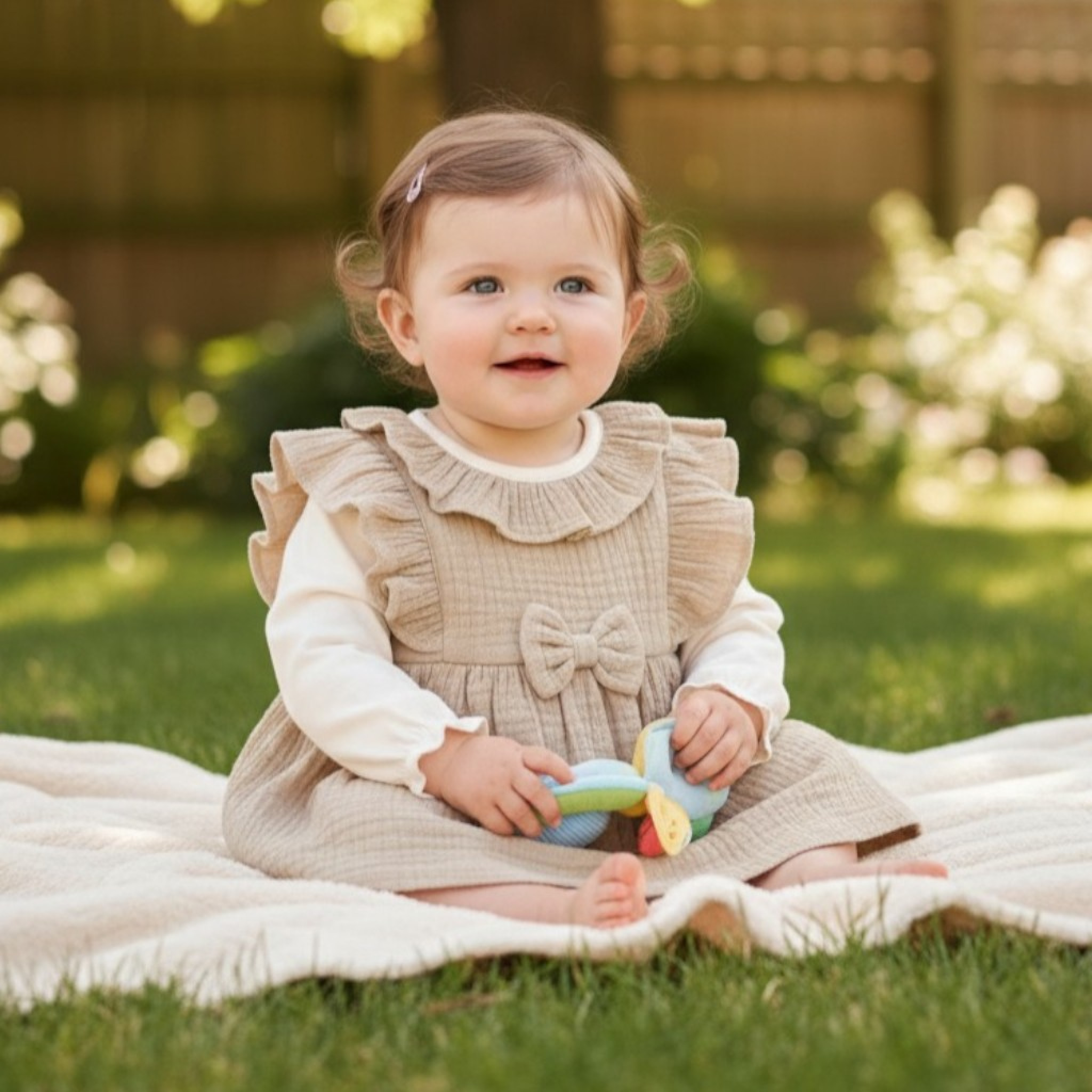 Just For Me   JF2020-2599-T Muslin Bow Pinafore Set( 0-12 months)