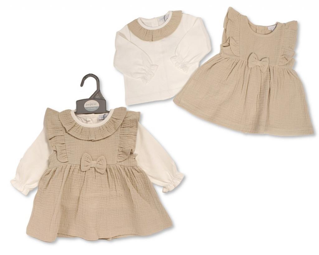 Just For Me   JF2020-2599 Muslin Bow Pinafore Set( 0-12 months)