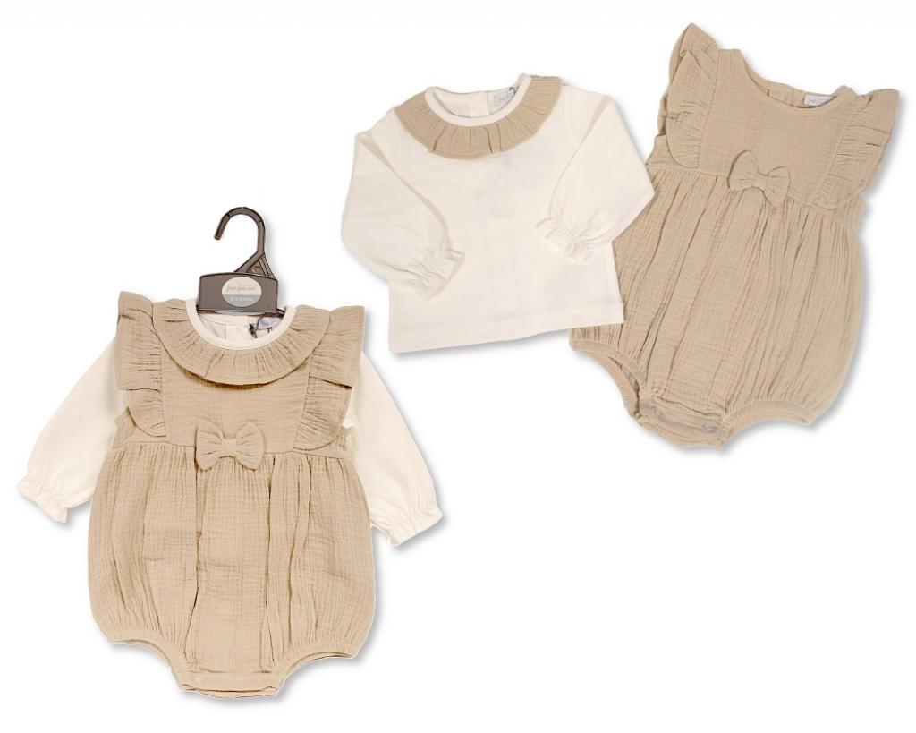 Just For Me   JF2020-2600 Muslin Bow Romper  set( 0-12 months)