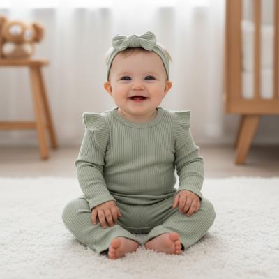 JF2120-6175-G  Ribbed Frilly Rear Two Piece Set  (0-12 Months)