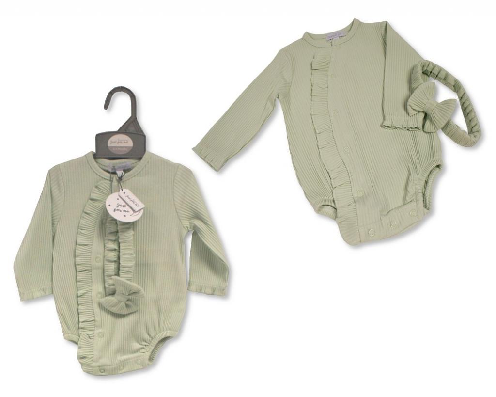 Just For Me BIS-2120-6176 5035320161761 JF2120-6176 Ribbed Frilly Bodysuit Set (0-12 Months)