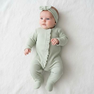 JF2120-6178-G  Ribbed Frilly All In One Set  (0-12 Months)