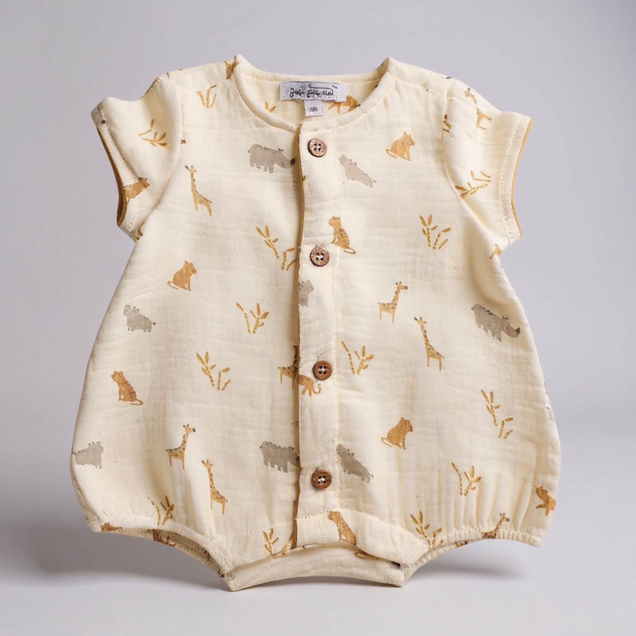 Just For Me 2120-6244 5035320162478 JF2120-6247E Crinkle Muslin Romper "Safari" (0-9 months)