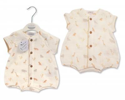 Just For Me 2120-6244 5035320162478 JF2120-6247 Crinkle Muslin Romper "Safari" (0-9 months)