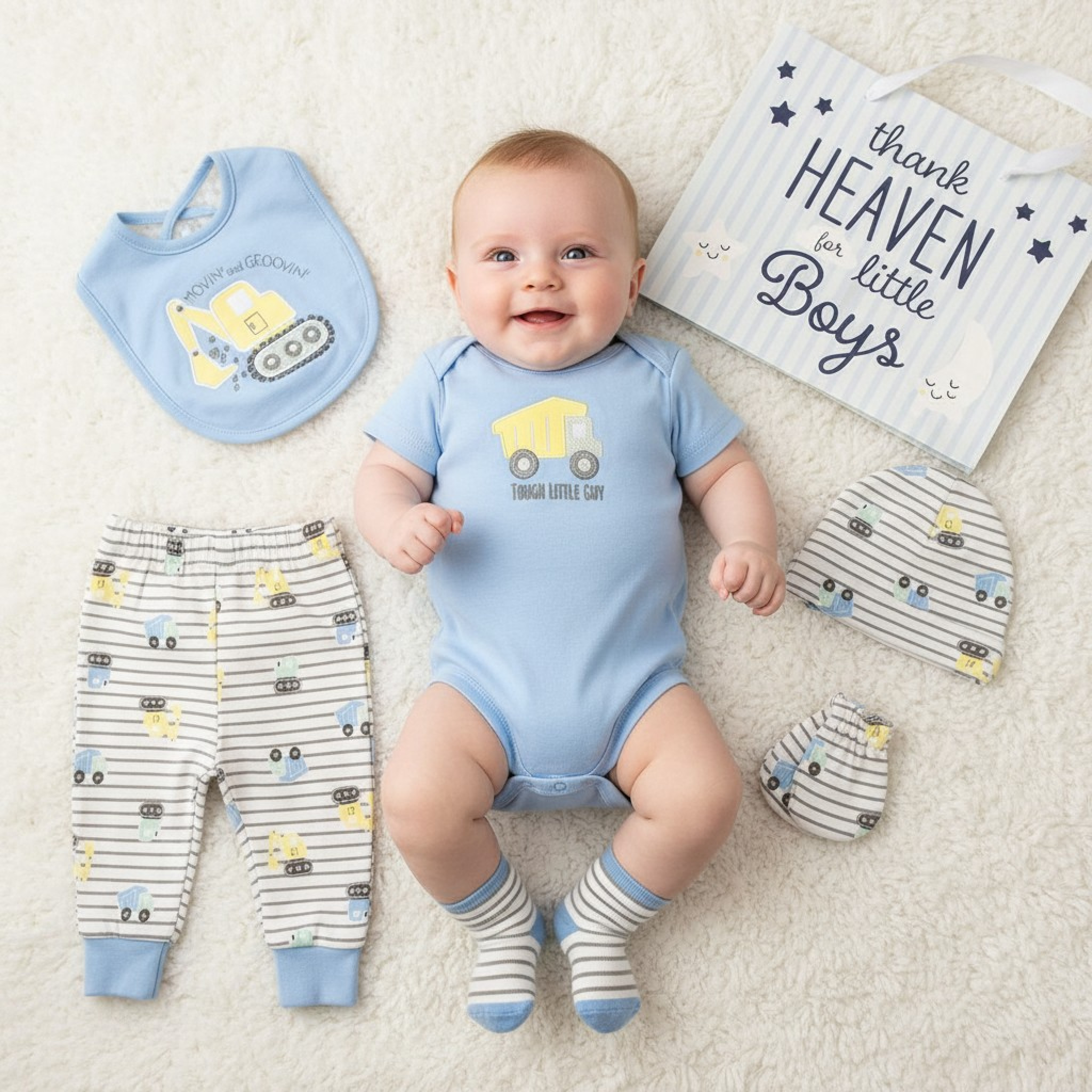 Just For Me GP-25-1360 503532025360 2 JF25-1360B Construction 8 Piece Layette Set & Bag (0-6m)