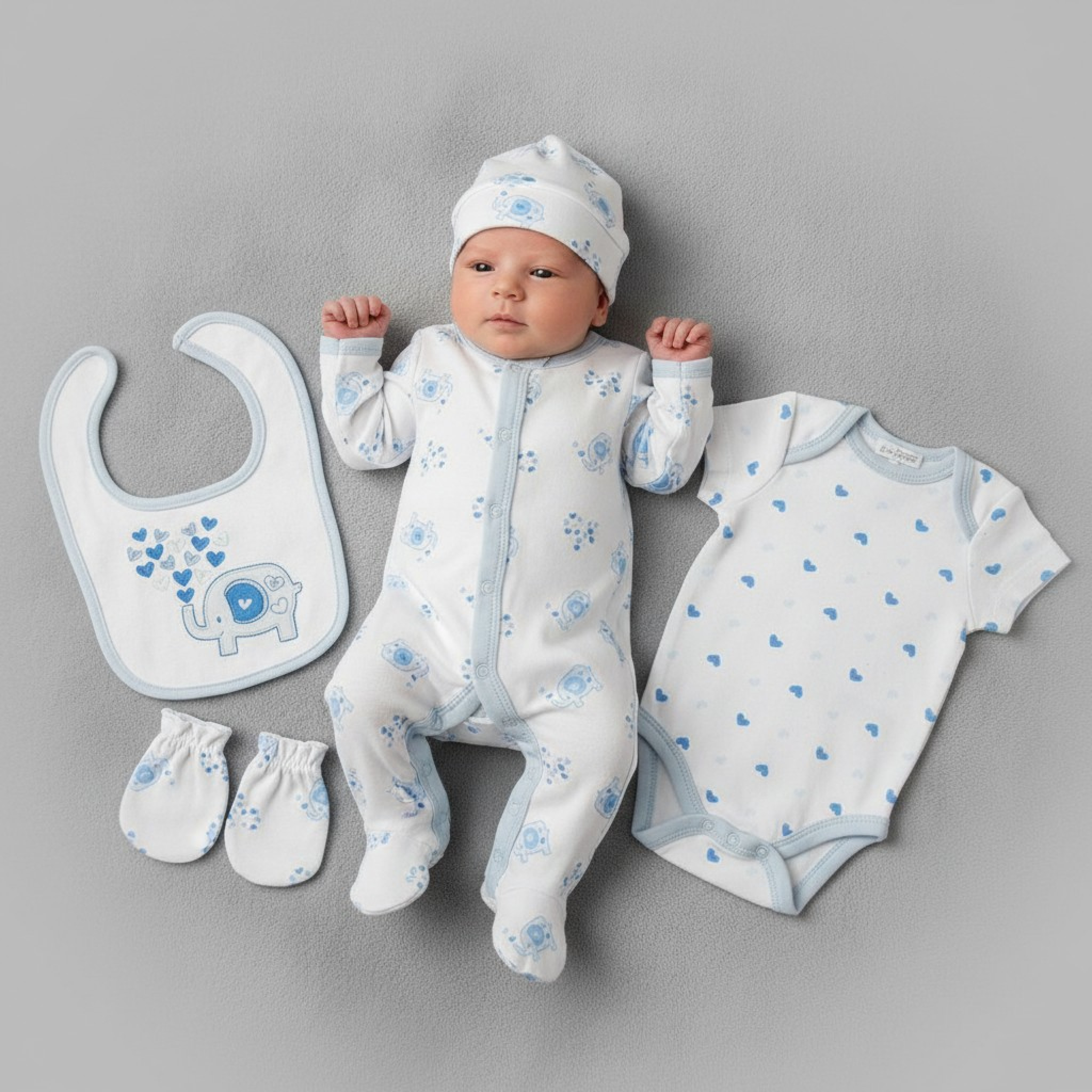 Just For Me GP-25-1370 503532025370 1 JF25-1370S Elephant Hearts 5 Piece Layette Set  (0-6m)