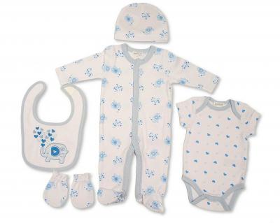 Just For Me GP-25-1370 503532025370 1 JF25-1370 Elephant Hearts 5 Piece Layette Set  (0-6m)