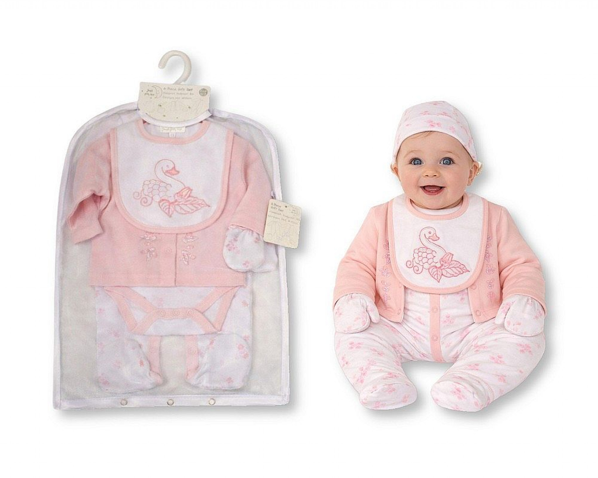 Just For Me GP-25-1387 503532025387 9 JF25-1387P Swan 6 Piece Layette Set  (0-6m)