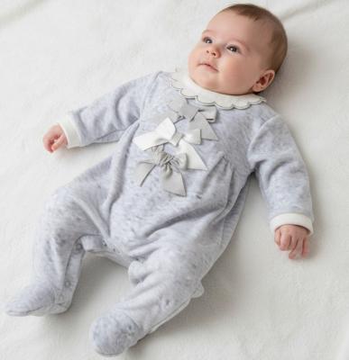 JT9337-G "3 Bow" Velour All In One ( 0-6 months)