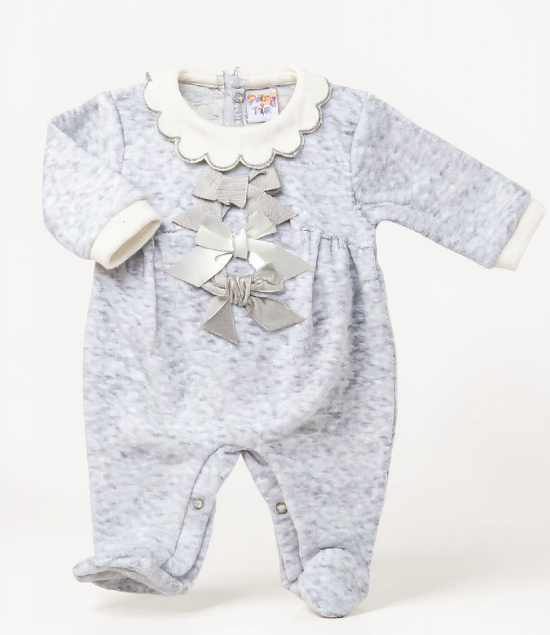 Just Too Cute 40JTC9337 5055323193958 JT9337G "3 Bow"  Velour All In One ( 0-6 months)