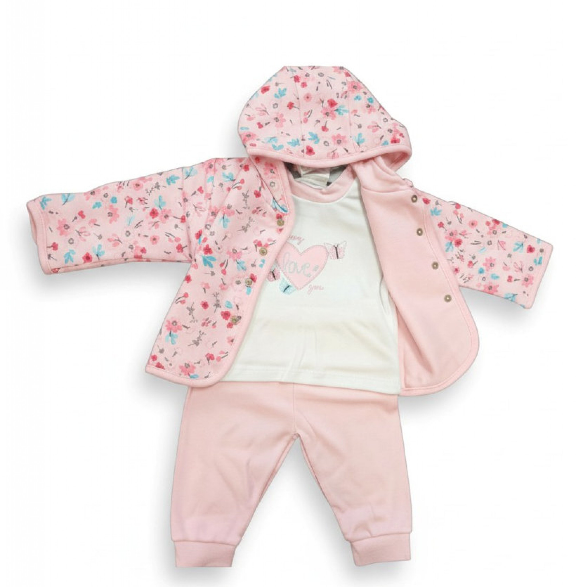 Just Too Cute  * JT9754P "Floral" Reversible 3 Piece Set (0-9 months)