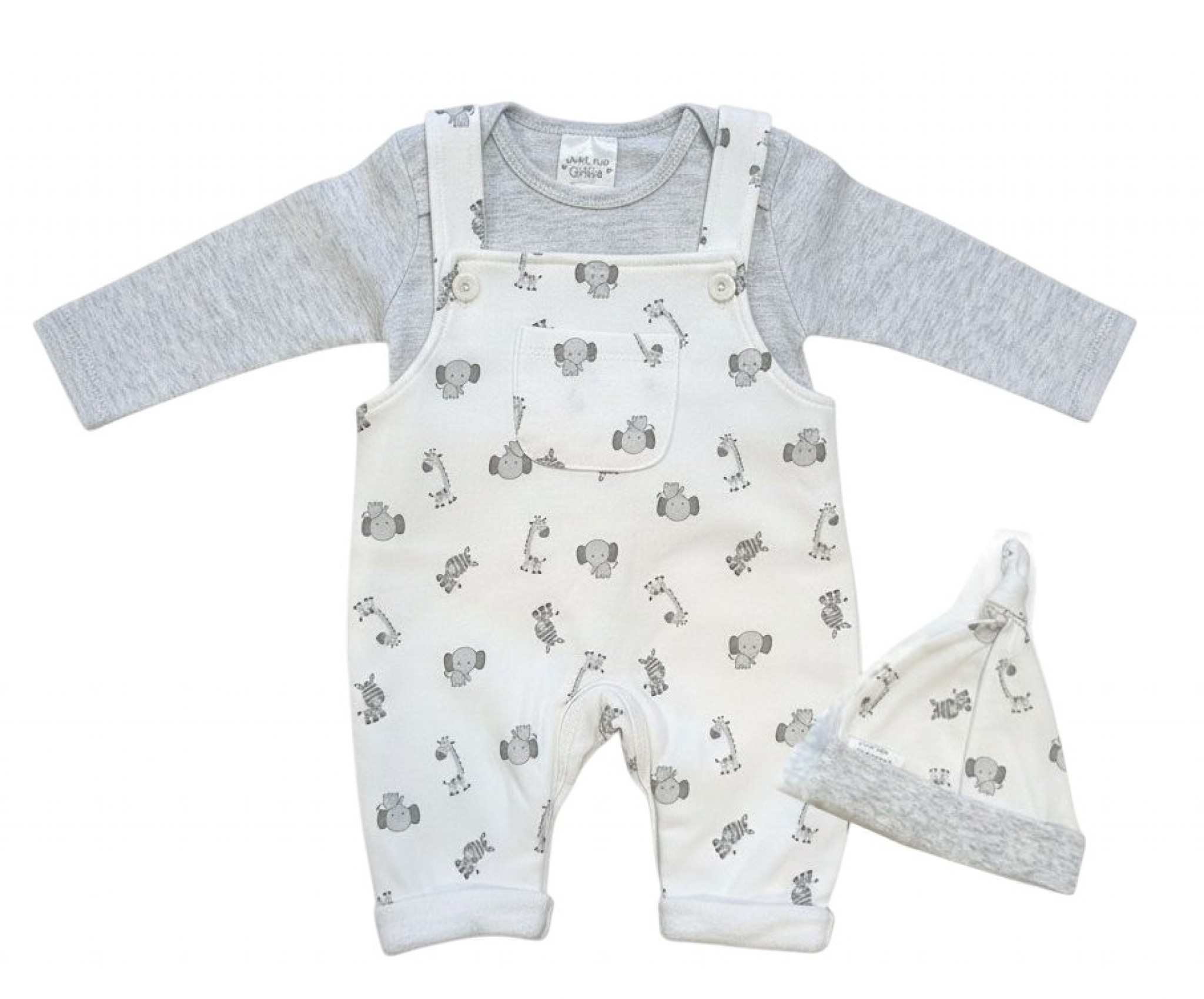 Just Too Cute  * JT9779-G "Safari Animals" Fleece lined Dungaree Set (0-9 months)