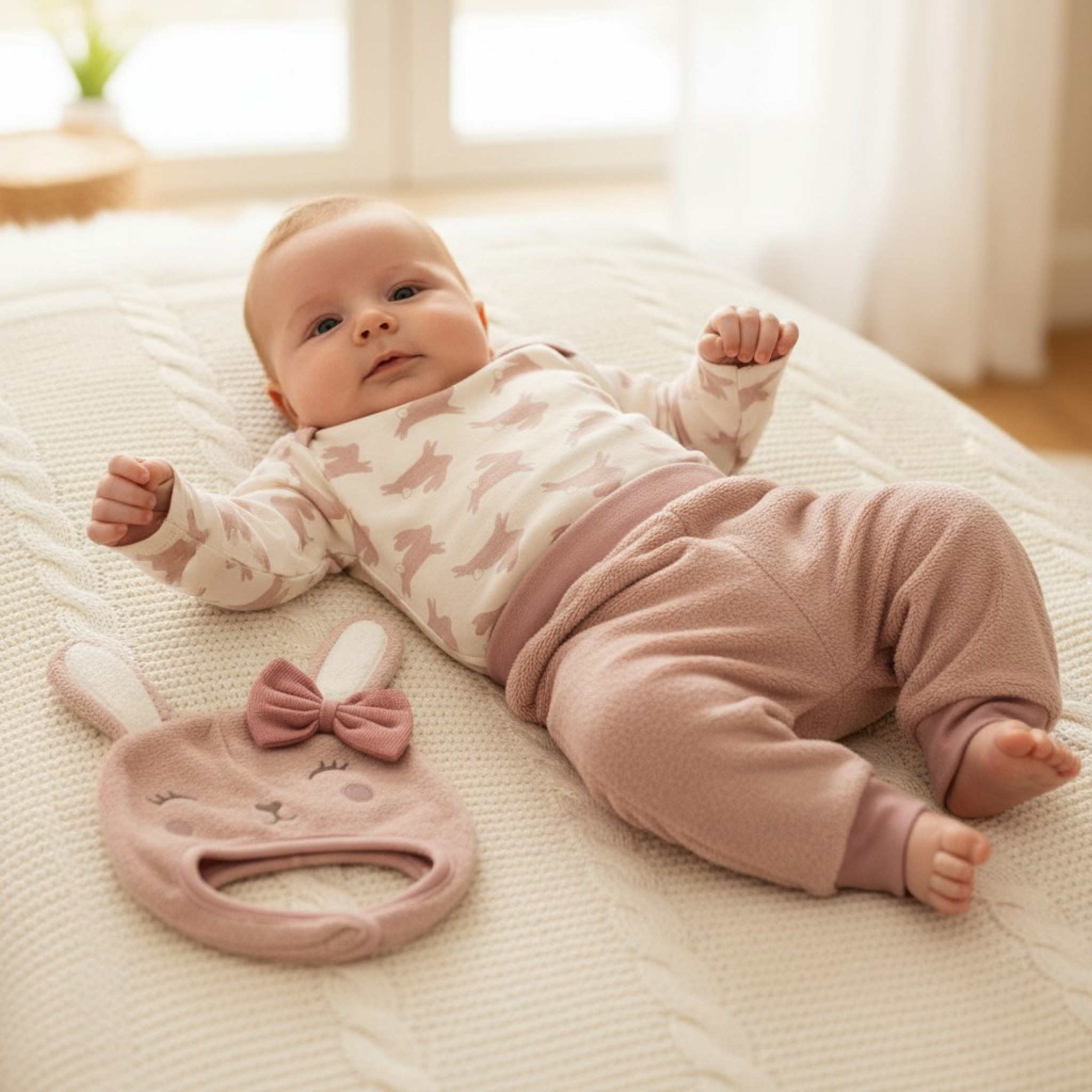 Just Too Cute JTC9839  JT9839-DP "Bunny" Three Piece Set (0-9 months)