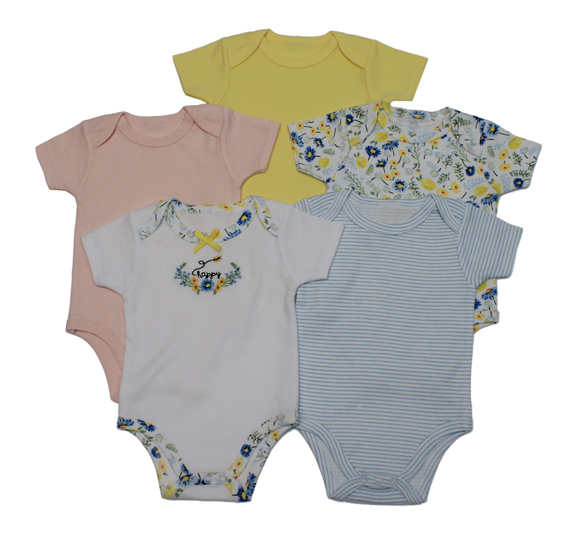 Just Too Cute 47JTC8565SG 632878540328 JTC8565SG "Flowers and Stripes" Five Pack Bodysuits (0-9 months)