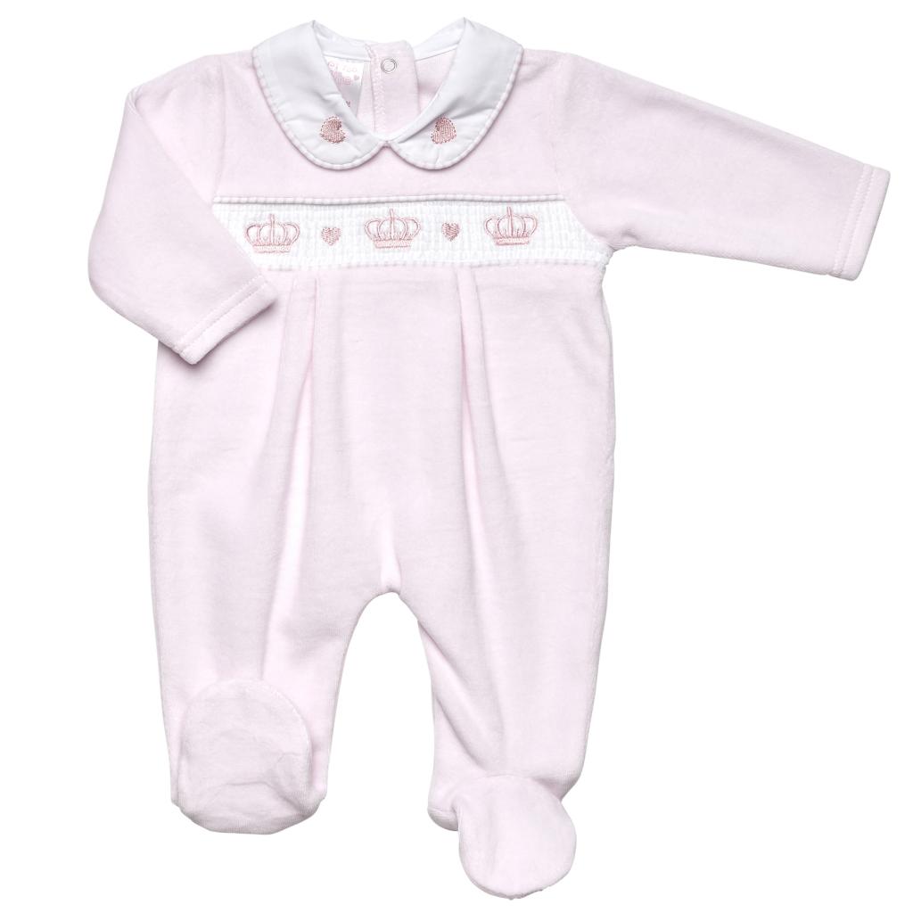 Just Too Cute 40JTC8943 5056511302022 JT8943 "Crown" Smocked Velour All In One (0-6 months)