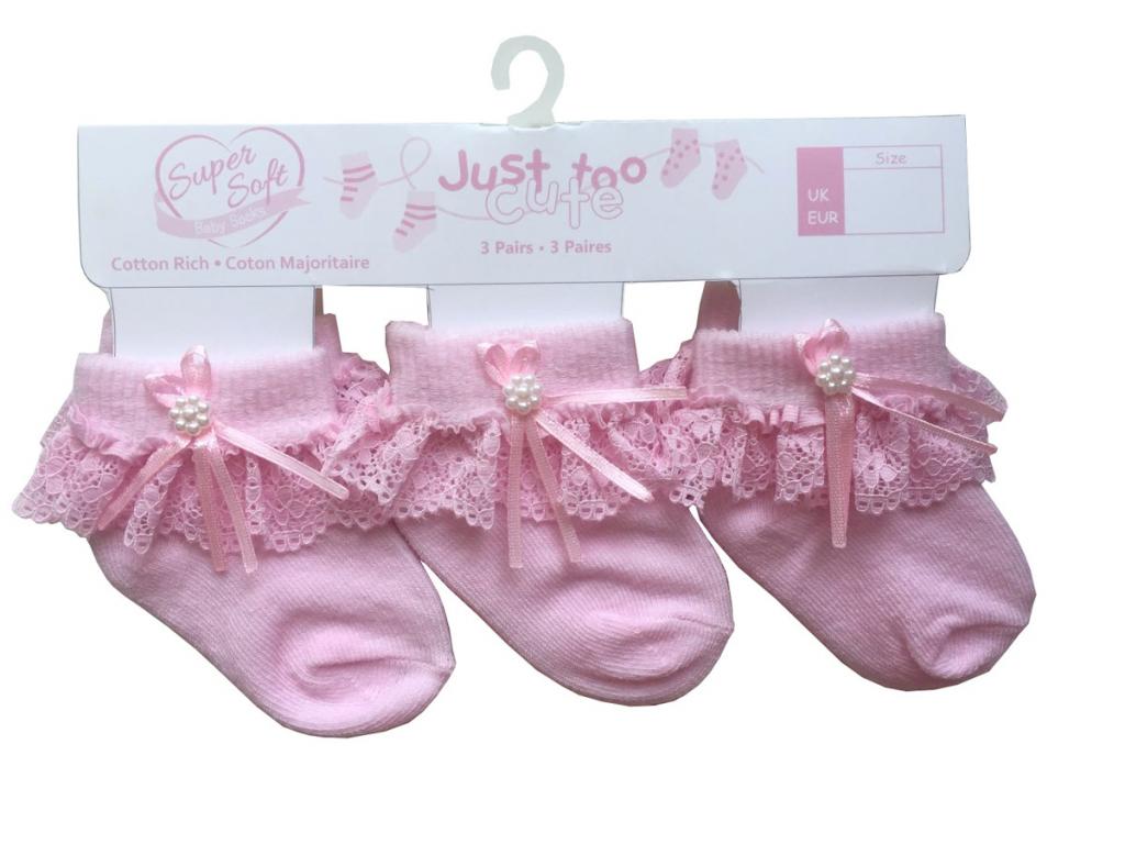 Just Too Cute 24JTC8966 5055323189104 JT8967 Triple Pack Socks with Lace (0-12 months)
