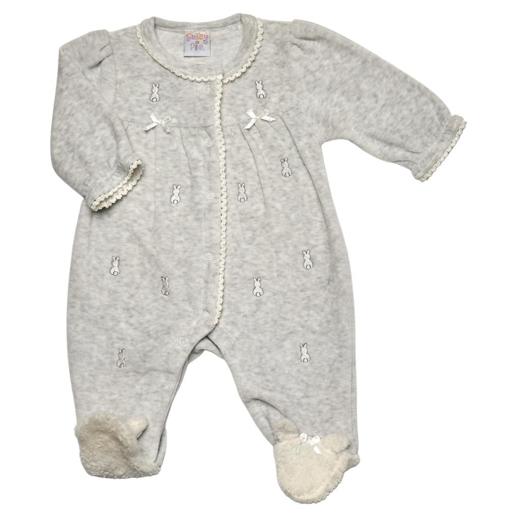 Just Too Cute 40JTC9340  JT9340 Bunny Embroiderd Velour All In One (0-6 months)