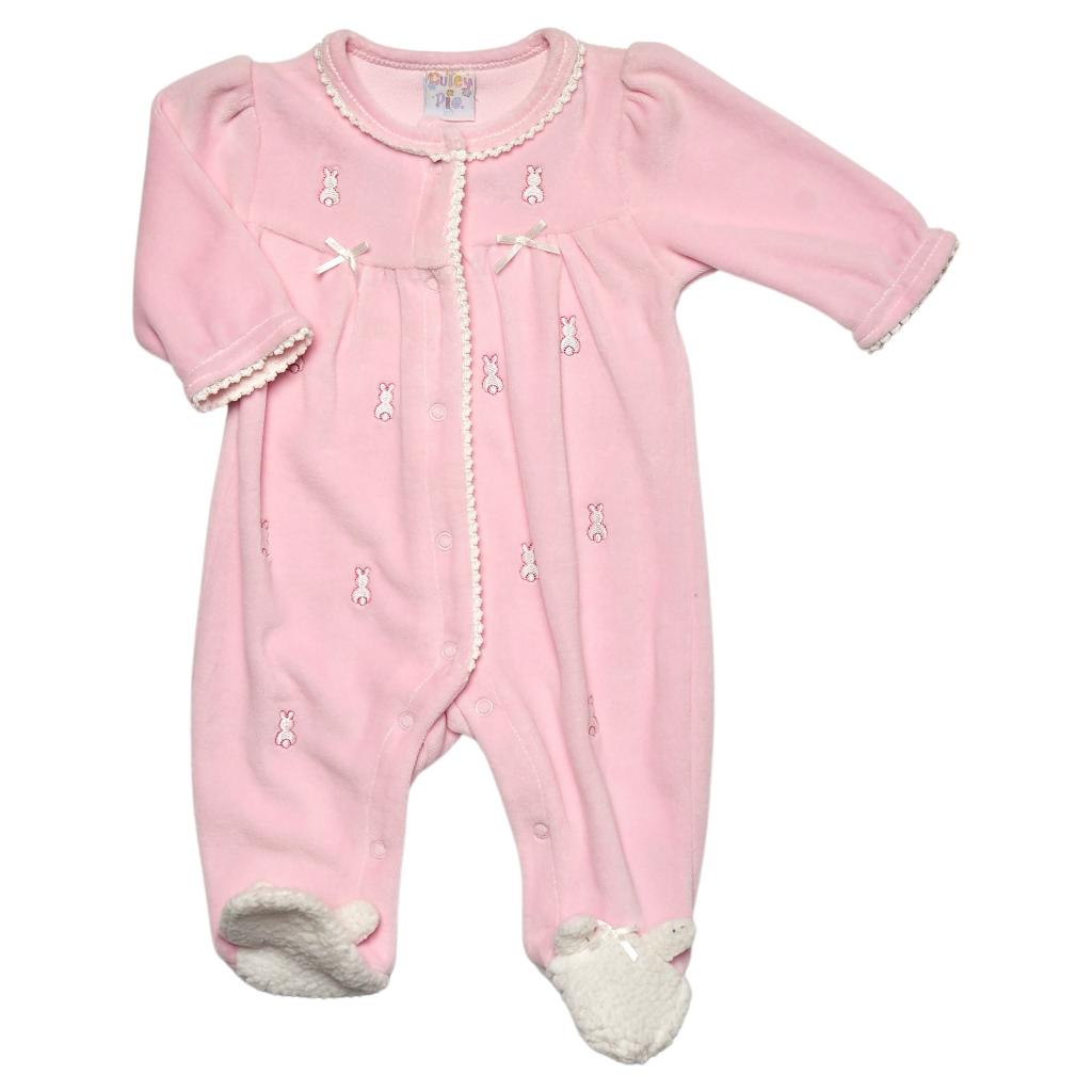 Just Too Cute 40JTC8662 5056511301797 JT9341P  Velour Embroidered "Bunnies" All In One (0-6 months)