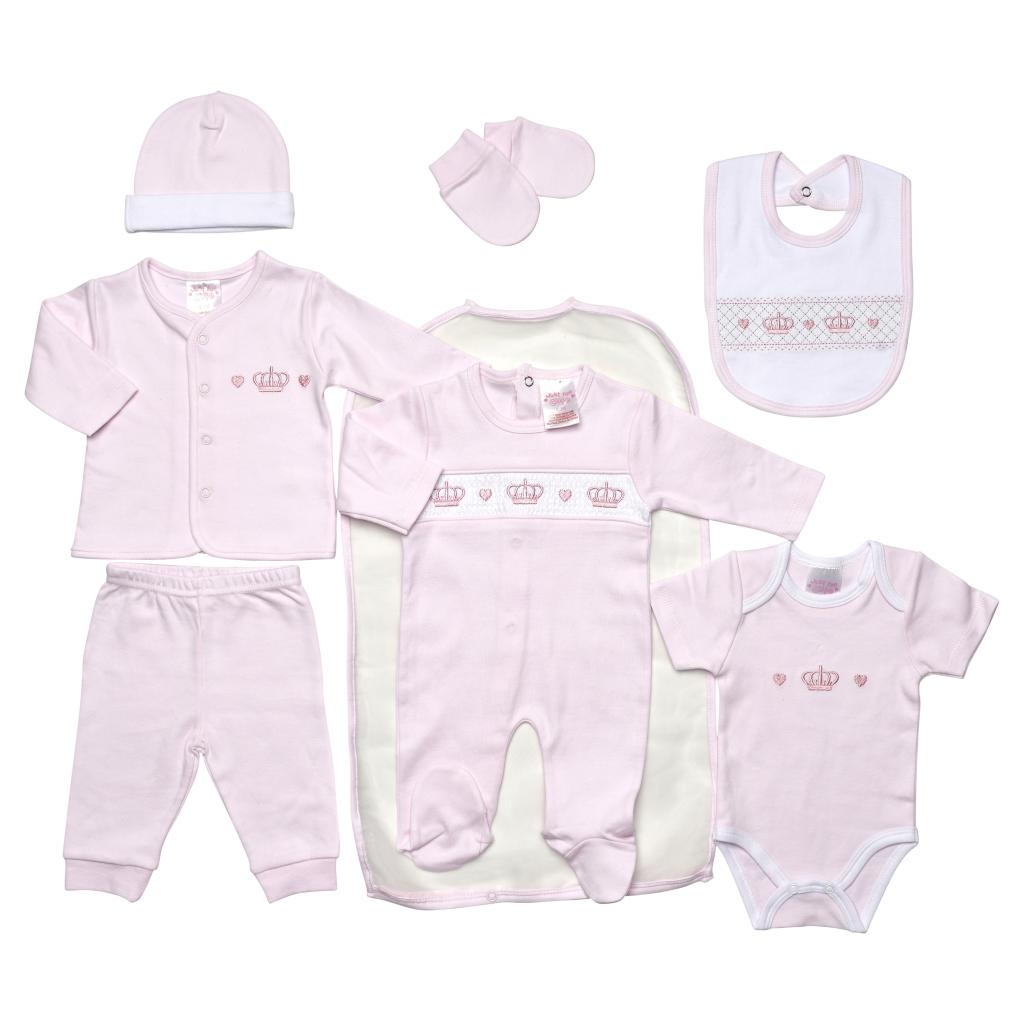 Just Too Cute 45JTC9164 * JT9574 7 Piece "Crown" smocked Layette set (0-6 months)