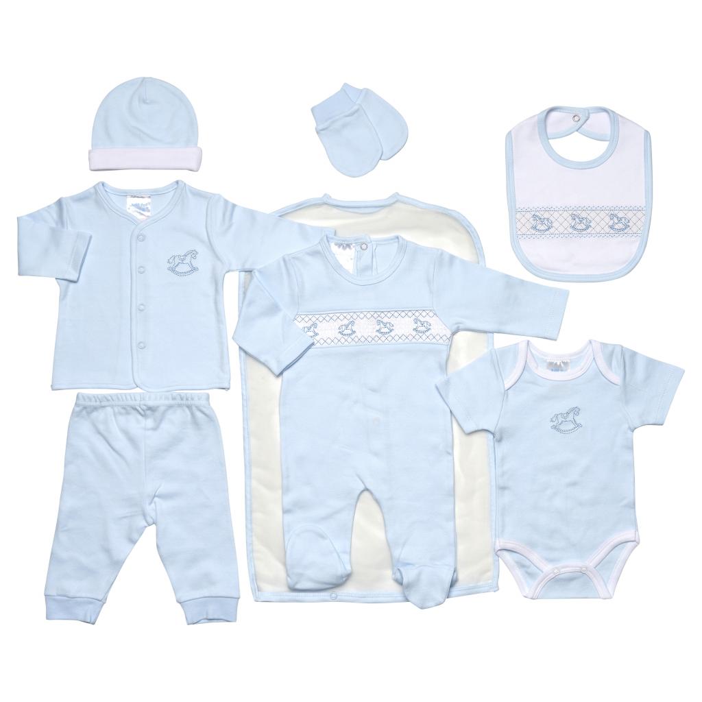 Just Too Cute 45JTC9164 * JT9579 7 Piece "Rocking Horse" smocked Layette set (0-6 months)