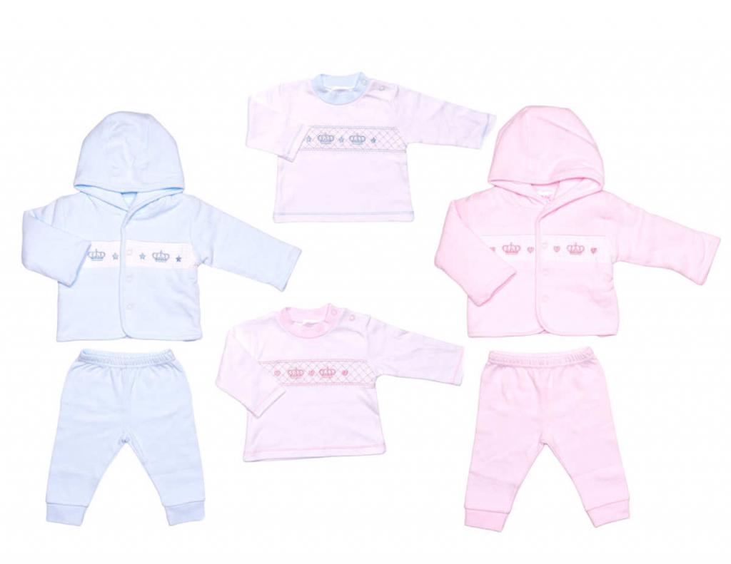 Just Too Cute  * JT9749 "Crown" Smocked Reversible 3 Piece Set (0-6 months)