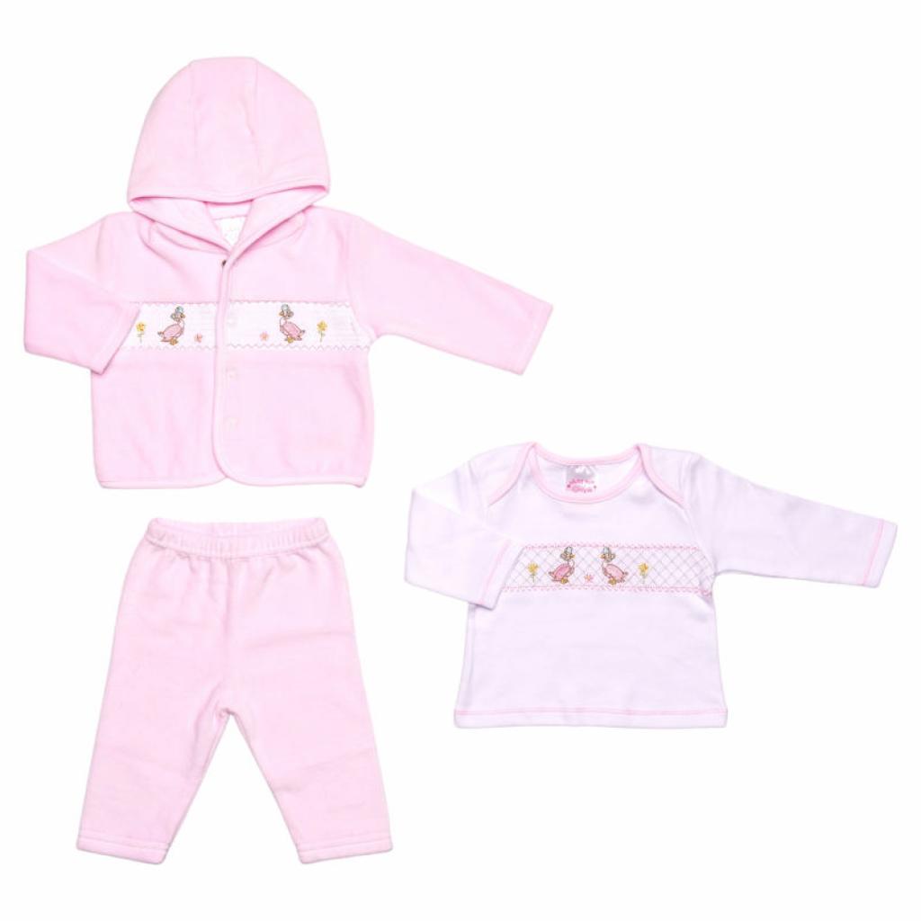 Just Too Cute   JT9764 Smocked "Duck" Velour 3 Piece Set (0-6 months)