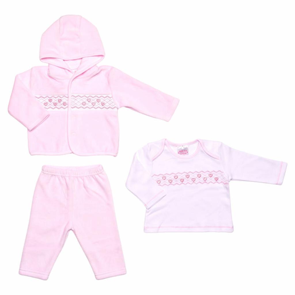 Just Too Cute   JT9765 Smocked "Heart" Velour 3 Piece Set (0-6 months)